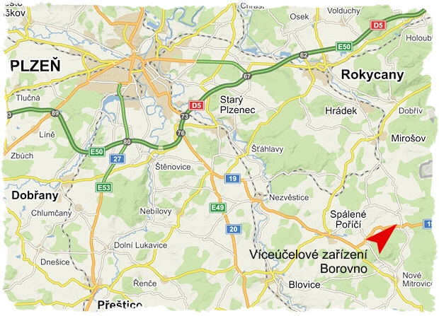 Storge z.s., víceúčelové zařízení Borovno - mapa